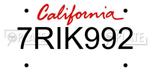 7RIK992 California License Plate
