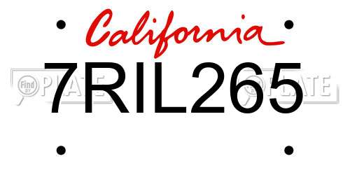 7RIL265 California License Plate