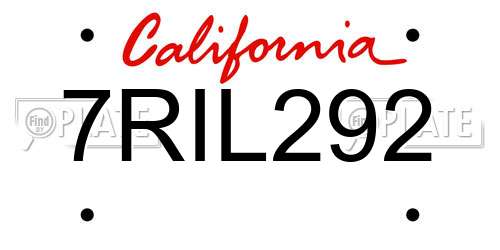 7RIL292 California License Plate