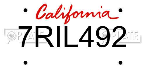 7RIL492 California License Plate