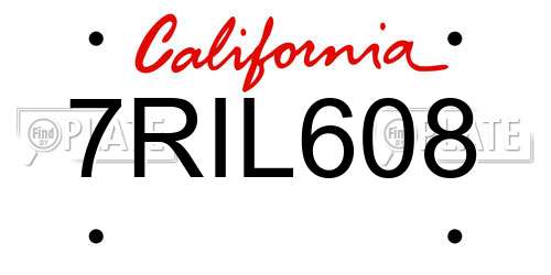 7RIL608 California License Plate
