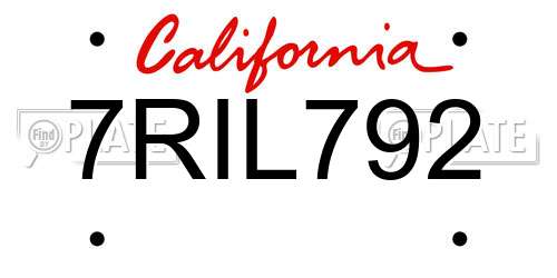 7RIL792 California License Plate