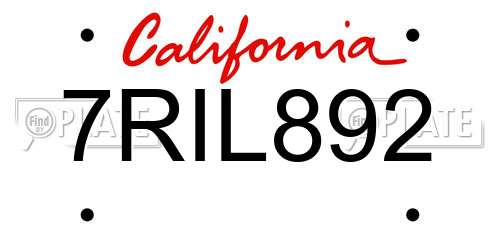 7RIL892 California License Plate