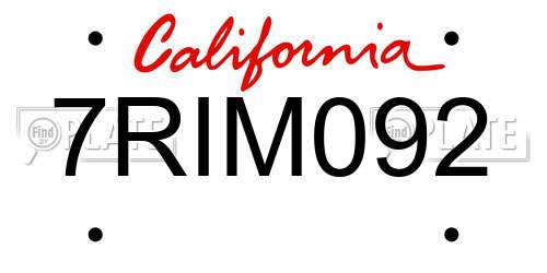 7RIM092 California License Plate