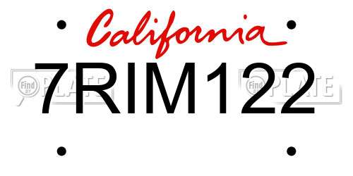 7RIM122 California License Plate
