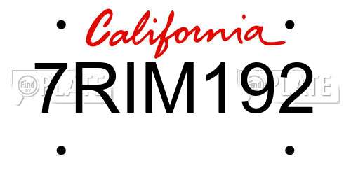 7RIM192 California License Plate