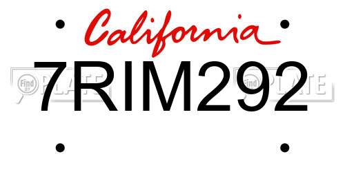7RIM292 California License Plate