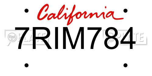 7RIM784 California License Plate