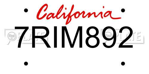 7RIM892 California License Plate