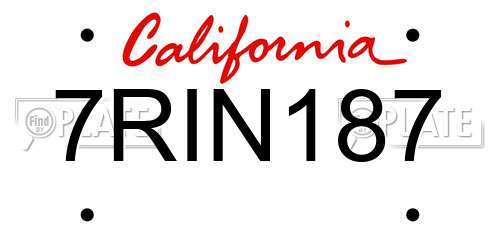 7RIN187 California License Plate