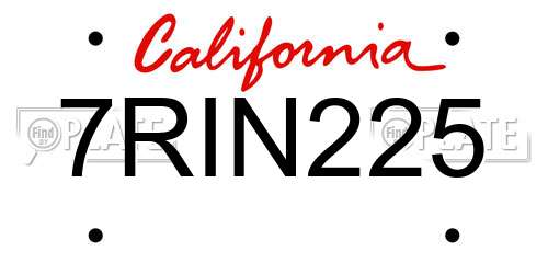7RIN225 California License Plate