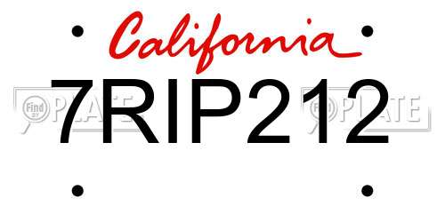 7RIP212 California License Plate