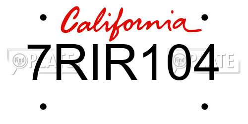 7RIR104 California License Plate