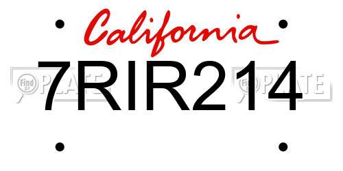 7RIR214 California License Plate