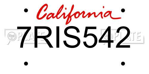 7RIS542 California License Plate
