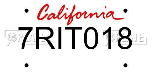 7RIT018 California License Plate