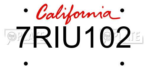 7RIU102 California License Plate
