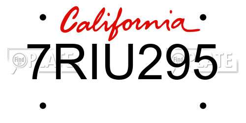 7RIU295 California License Plate