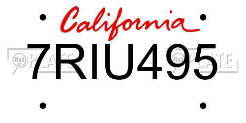 7RIU495 California License Plate