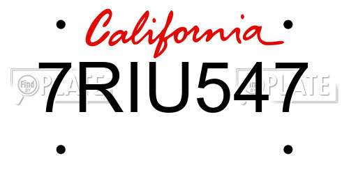 7RIU547 California License Plate
