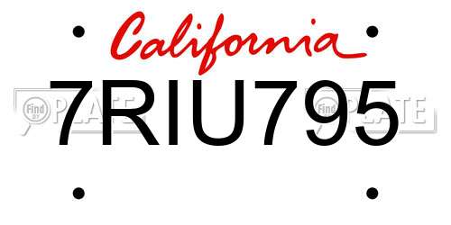 7RIU795 California License Plate