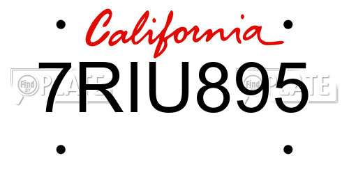 7RIU895 California License Plate