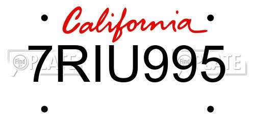 7RIU995 California License Plate