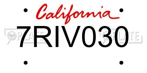7RIV030 California License Plate
