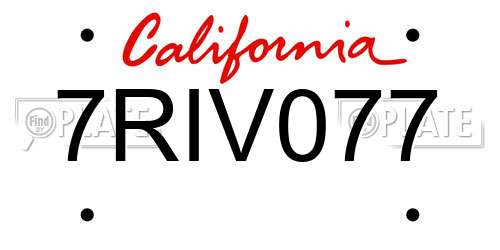 7RIV077 California License Plate