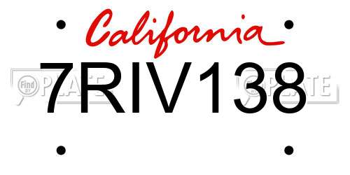 7RIV138 California License Plate