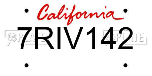7RIV142 California License Plate