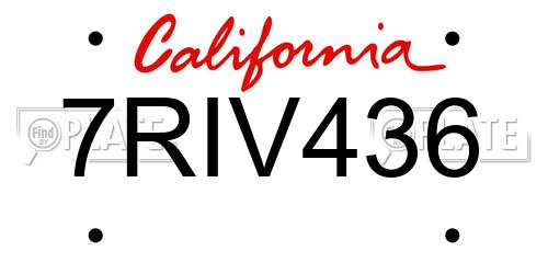 7RIV436 California License Plate