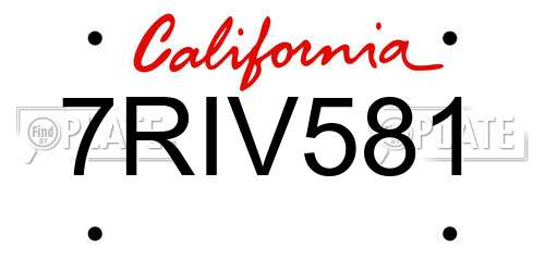 7RIV581 California License Plate