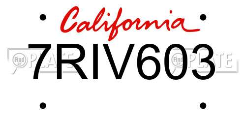 7RIV603 California License Plate