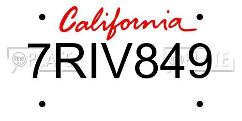 7RIV849 California License Plate