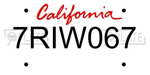 7RIW067 California License Plate