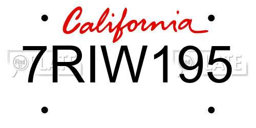 7RIW195 California License Plate