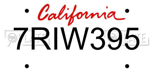 7RIW395 California License Plate