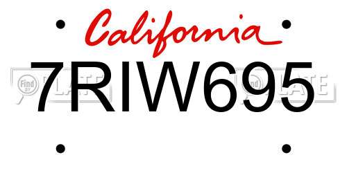 7RIW695 California License Plate