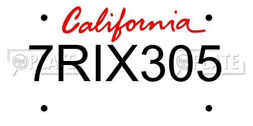 7RIX305 California License Plate