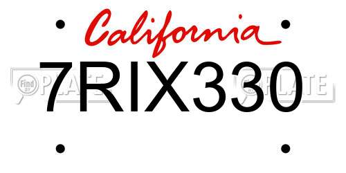 7RIX330 California License Plate