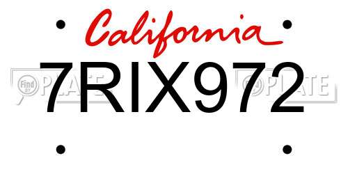7RIX972 California License Plate