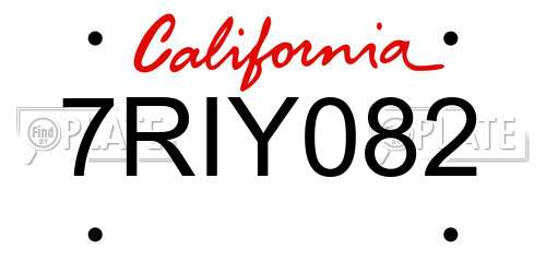 7RIY082 California License Plate