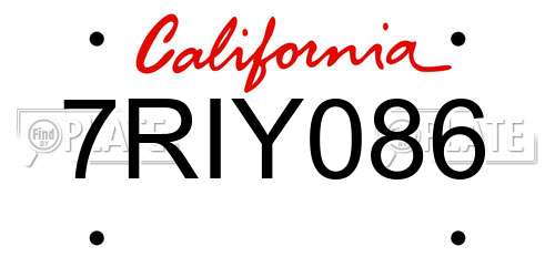 7RIY086 California License Plate