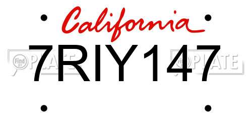 7RIY147 California License Plate
