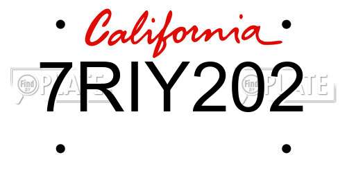 7RIY202 California License Plate