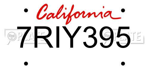 7RIY395 California License Plate