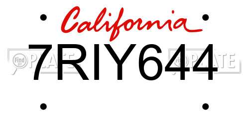7RIY644 California License Plate
