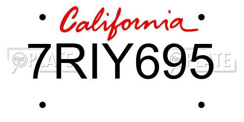 7RIY695 California License Plate