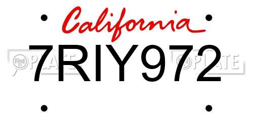 7RIY972 California License Plate